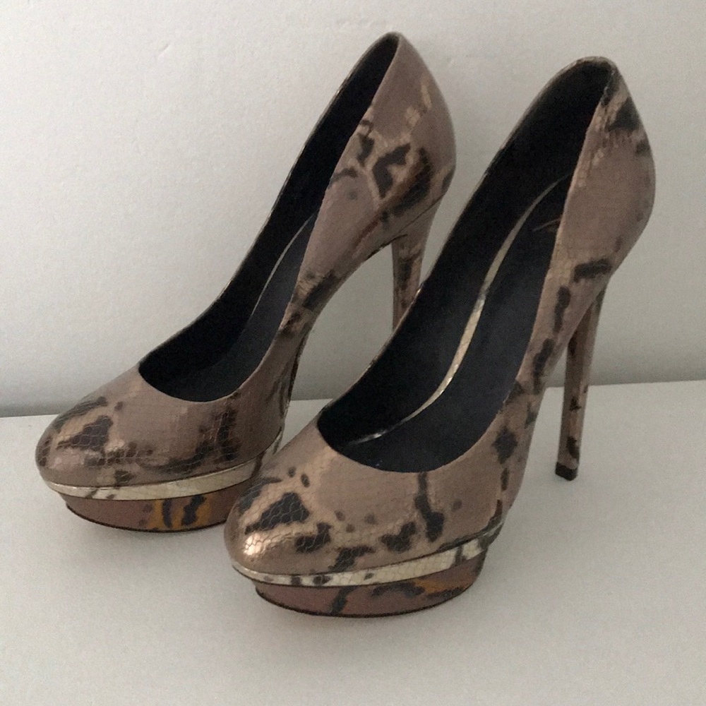 B Brian Atwood Animal Print Platform Heels